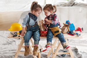 Two little girls having lunch break