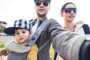 Selfie with baby in baby carrier